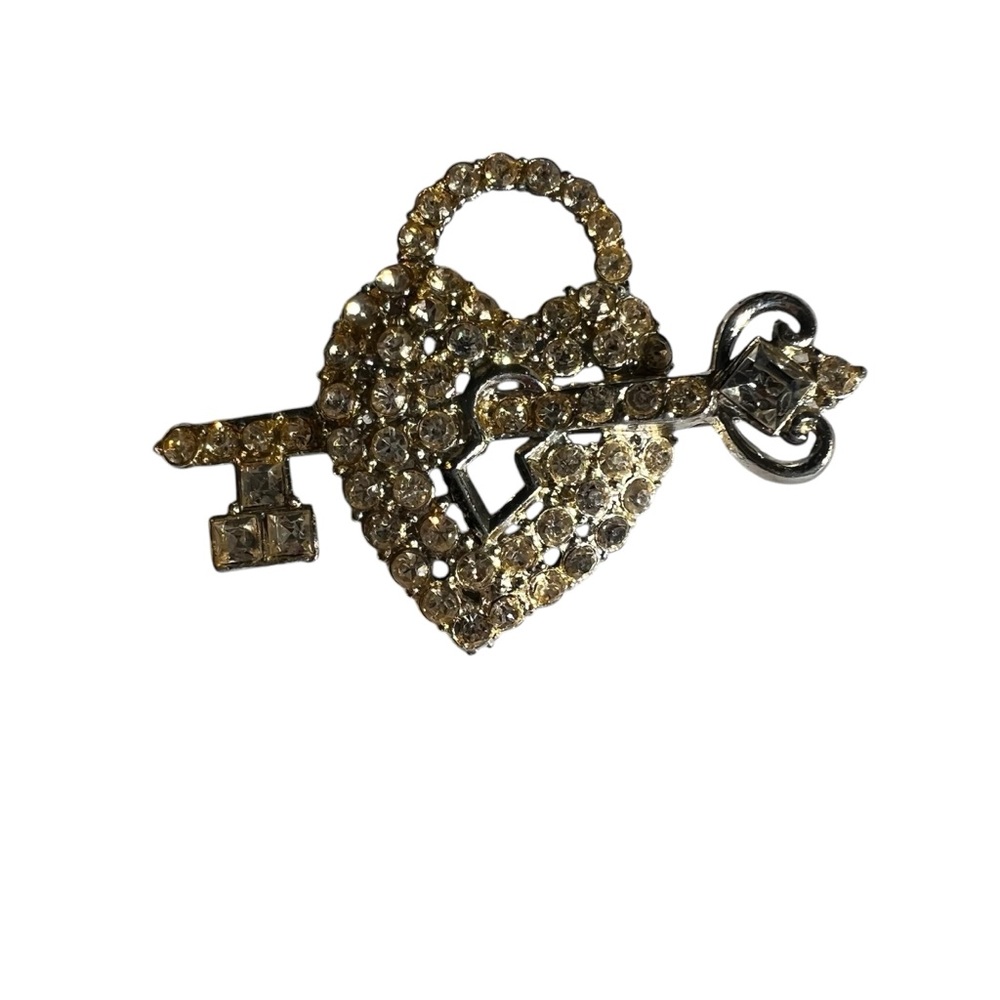 Key to my heart brooch with rhinestone crystals.  Vintage.